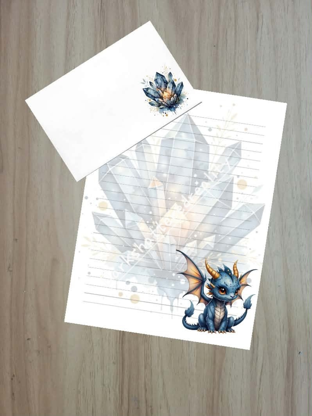 π€NEWπ€ 24pc Blue Dragon Crystal Stationery Set - Lined Writing Paper